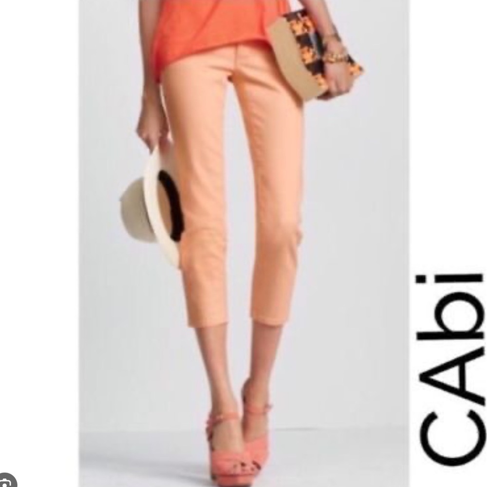 CAbi Bree Creamsicle Peach Crop Capri Stretch Denim Jeans Style# 329 Size 2